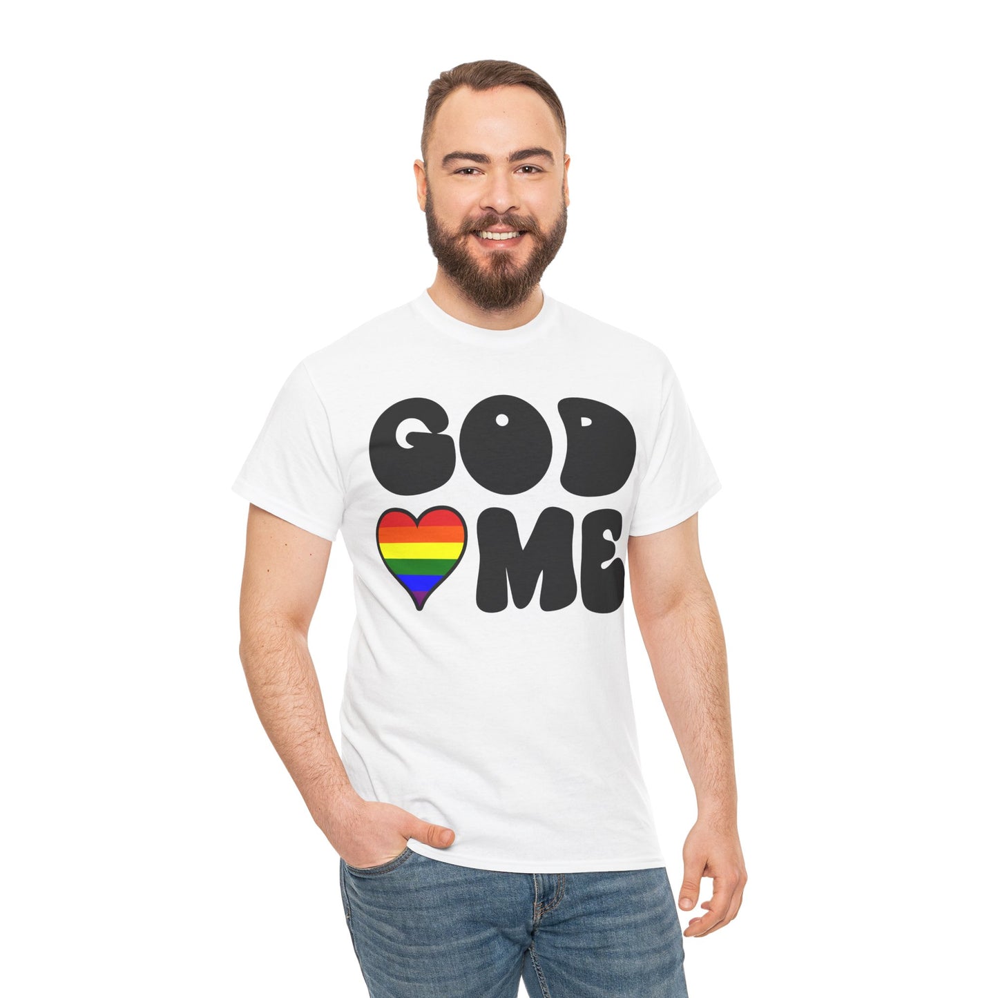 God Loves Me (Rainbow Heart) Unisex Cotton Tee