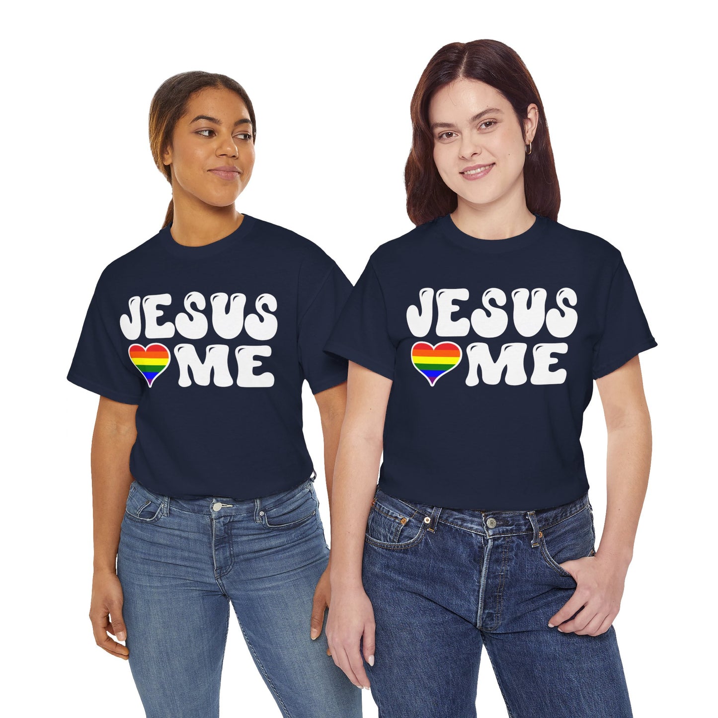 Jesus Loves Me (Rainbow Heart) - Dark - Unisex Heavy Cotton Tee