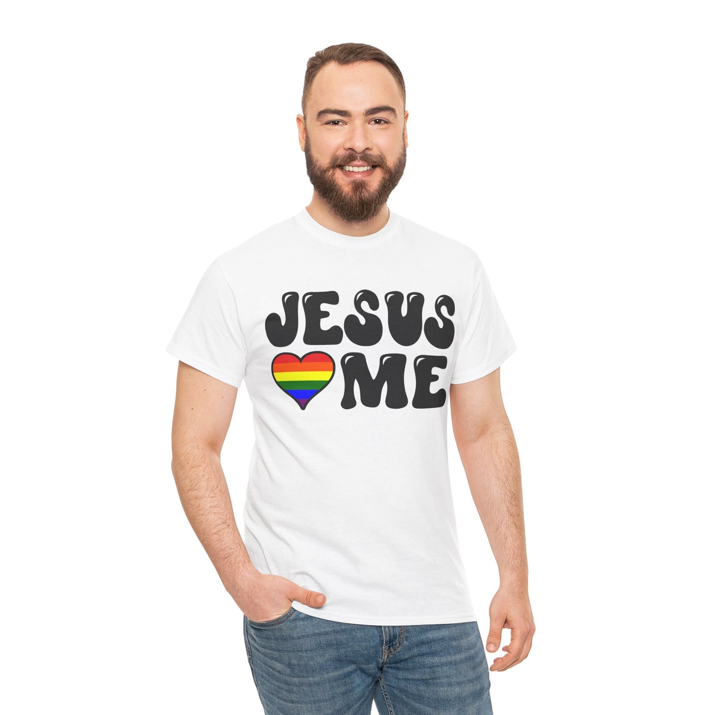 Jesus Loves Me (Rainbow Heart) Unisex Heavy Cotton Tee