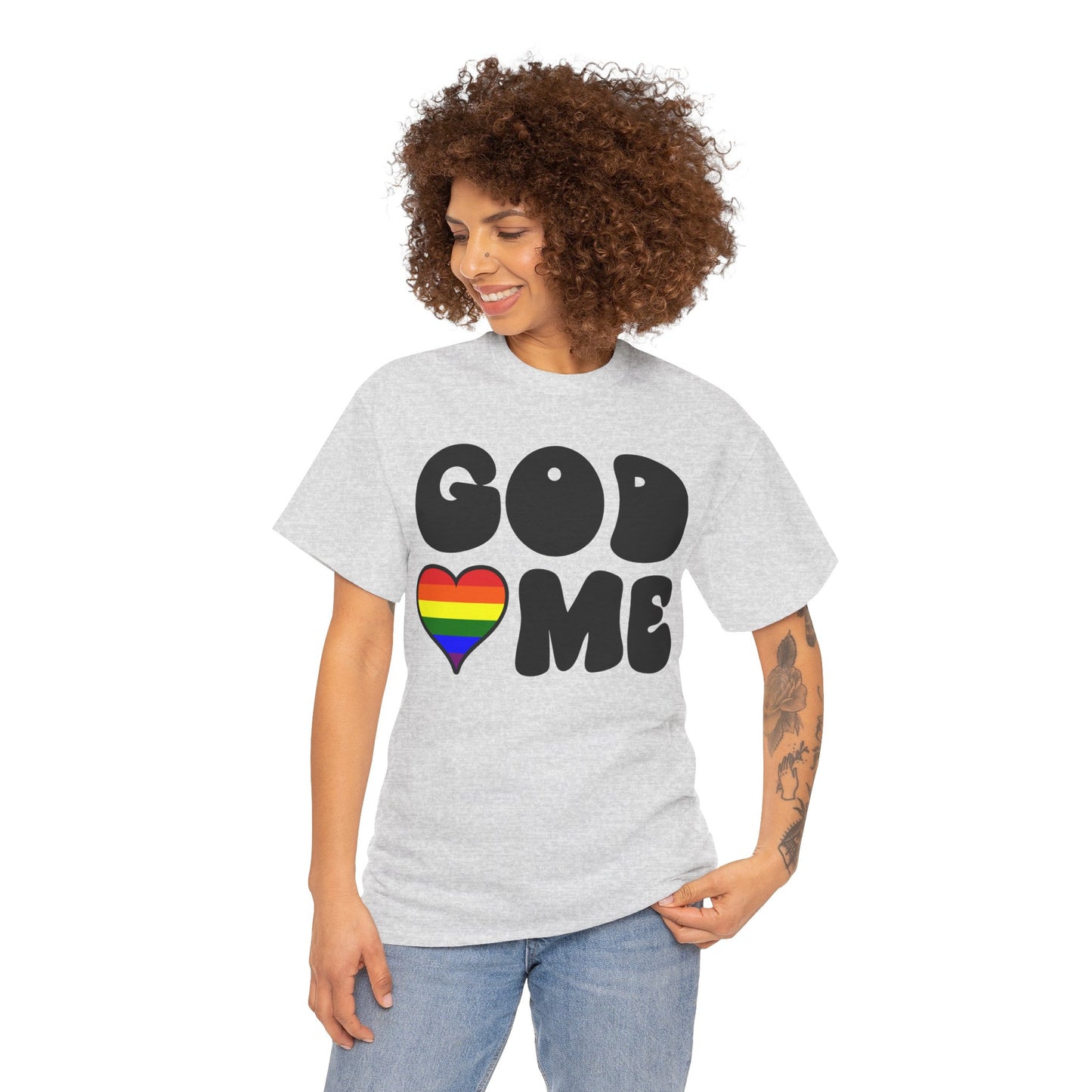 God Loves Me (Rainbow Heart) Unisex Cotton Tee