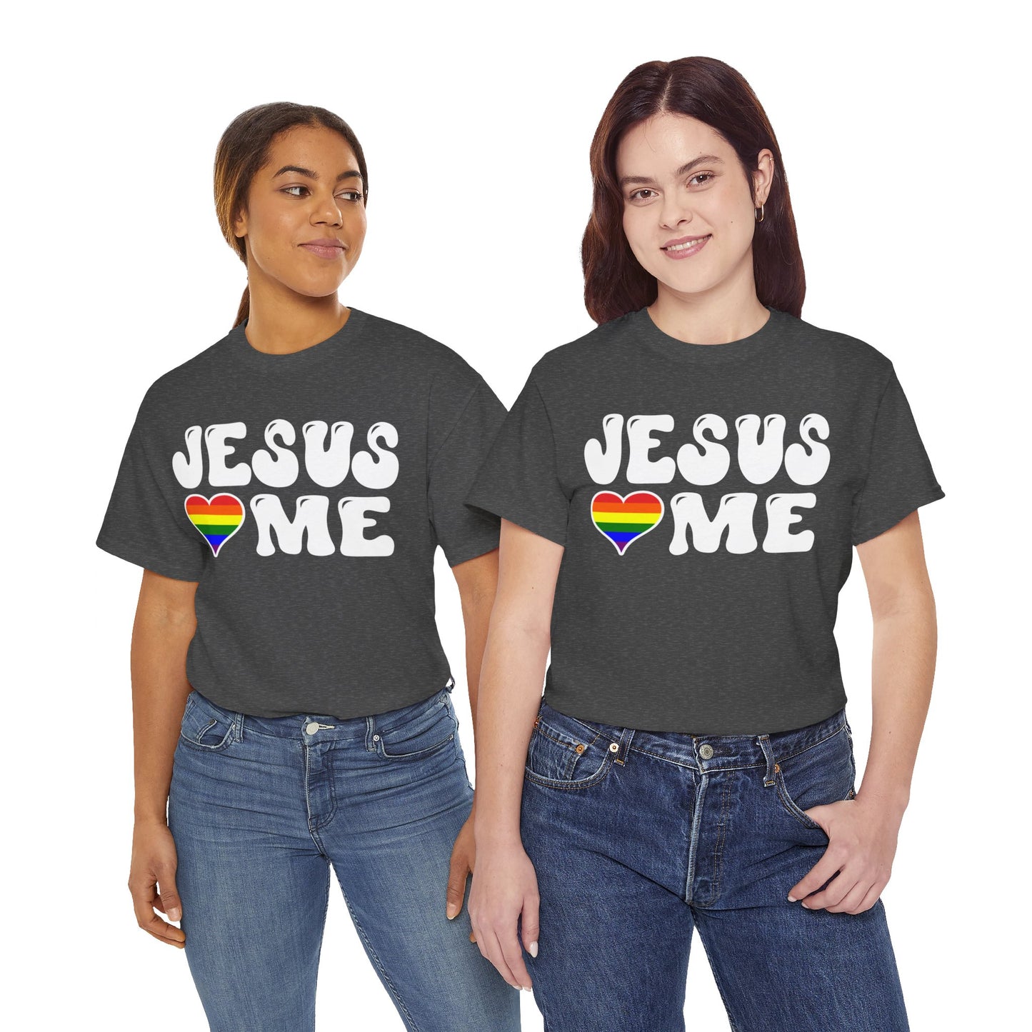 Jesus Loves Me (Rainbow Heart) - Dark - Unisex Heavy Cotton Tee