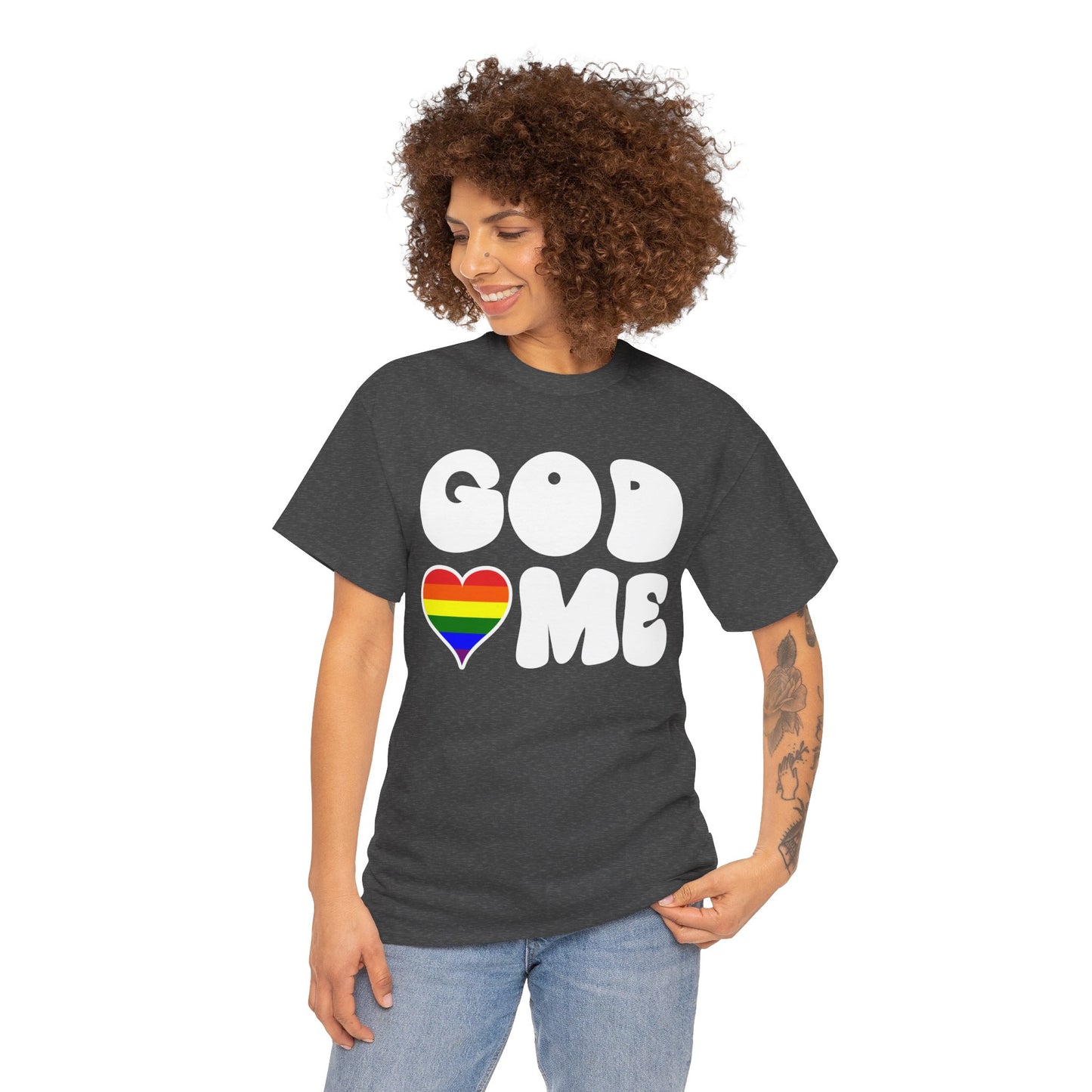 God Loves Me (Rainbow Heart) -Dark- Unisex Cotton Tee