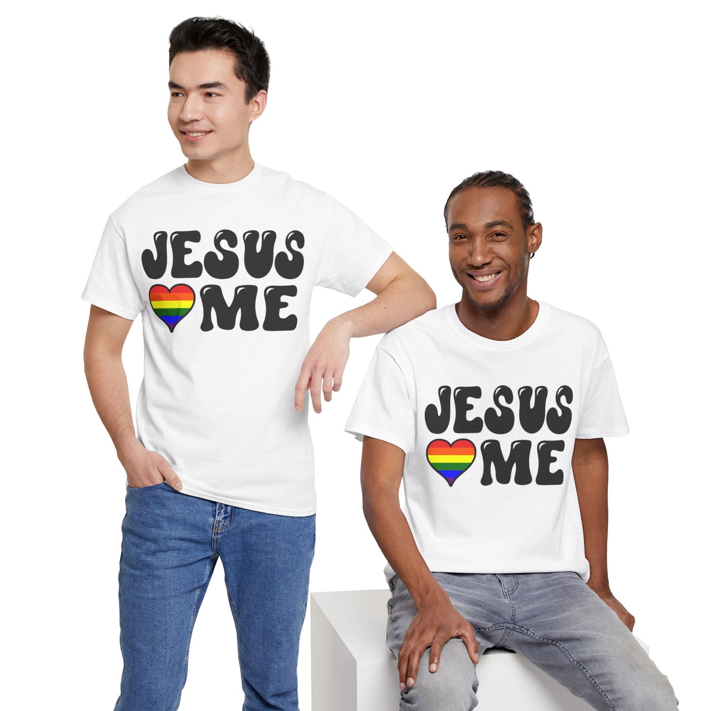 Jesus Loves Me (Rainbow Heart) Unisex Heavy Cotton Tee