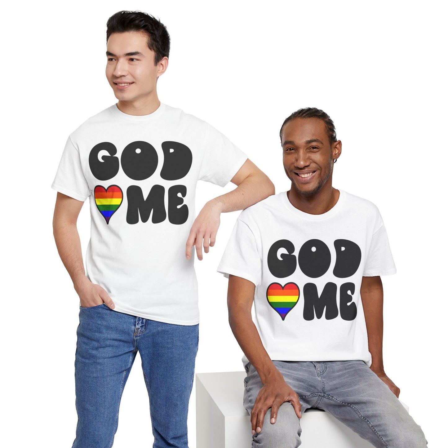 God Loves Me (Rainbow Heart) Unisex Cotton Tee