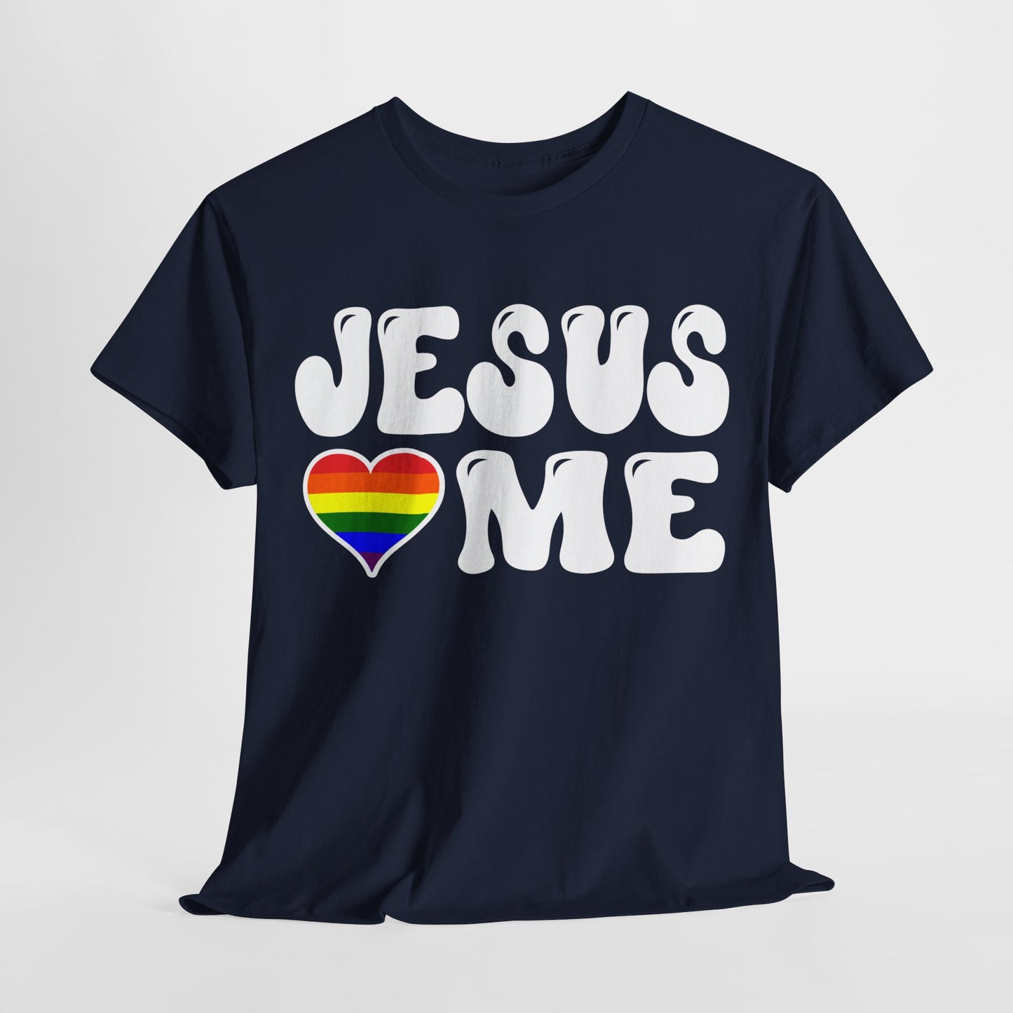 Jesus Loves Me (Rainbow Heart) - Dark - Unisex Heavy Cotton Tee