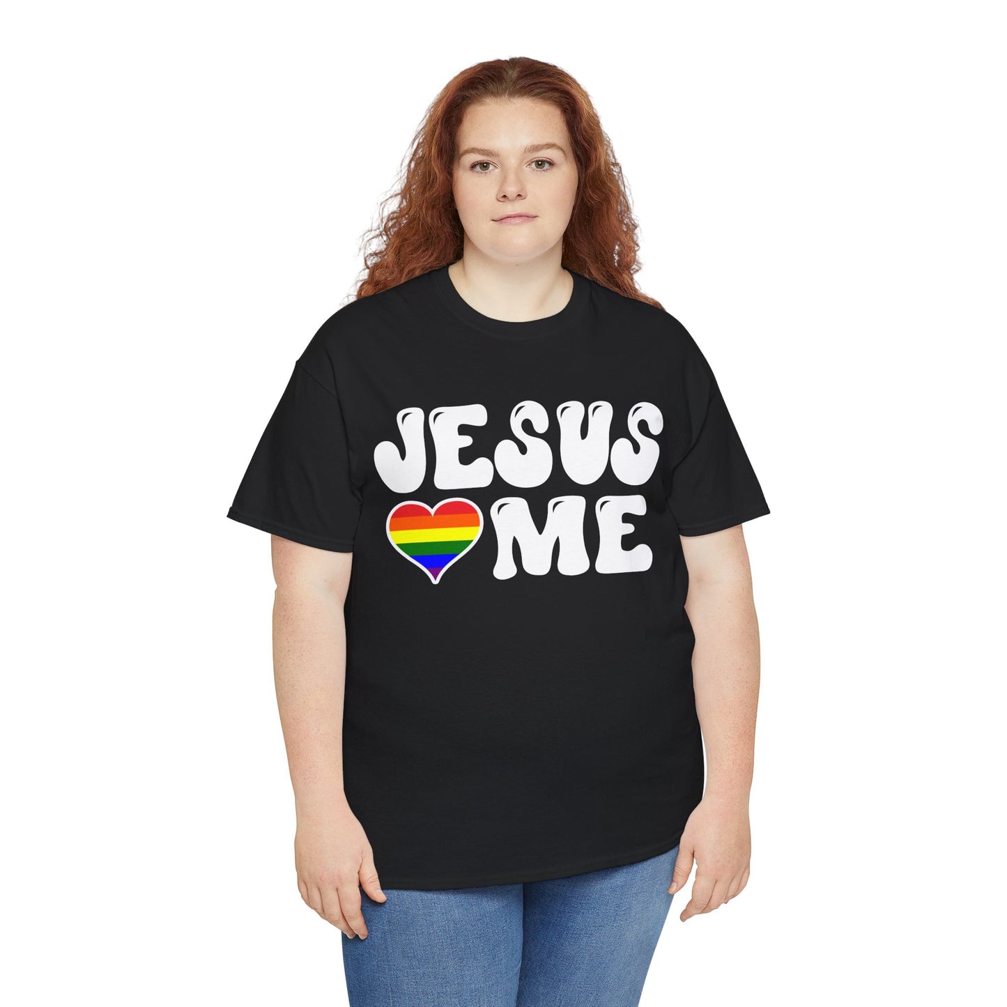 Jesus Loves Me (Rainbow Heart) - Dark - Unisex Heavy Cotton Tee