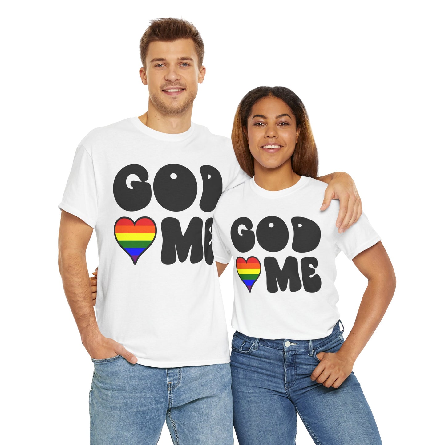 God Loves Me (Rainbow Heart) Unisex Cotton Tee