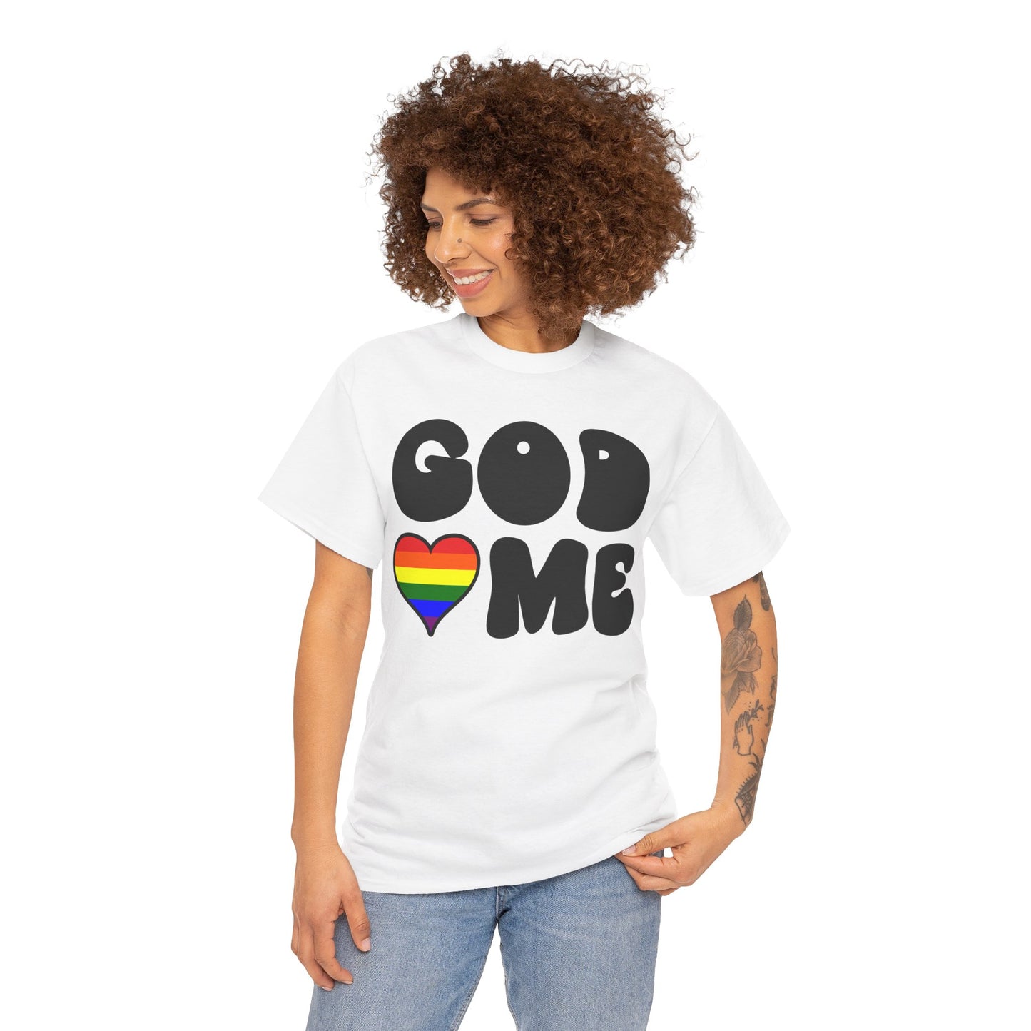 God Loves Me (Rainbow Heart) Unisex Cotton Tee